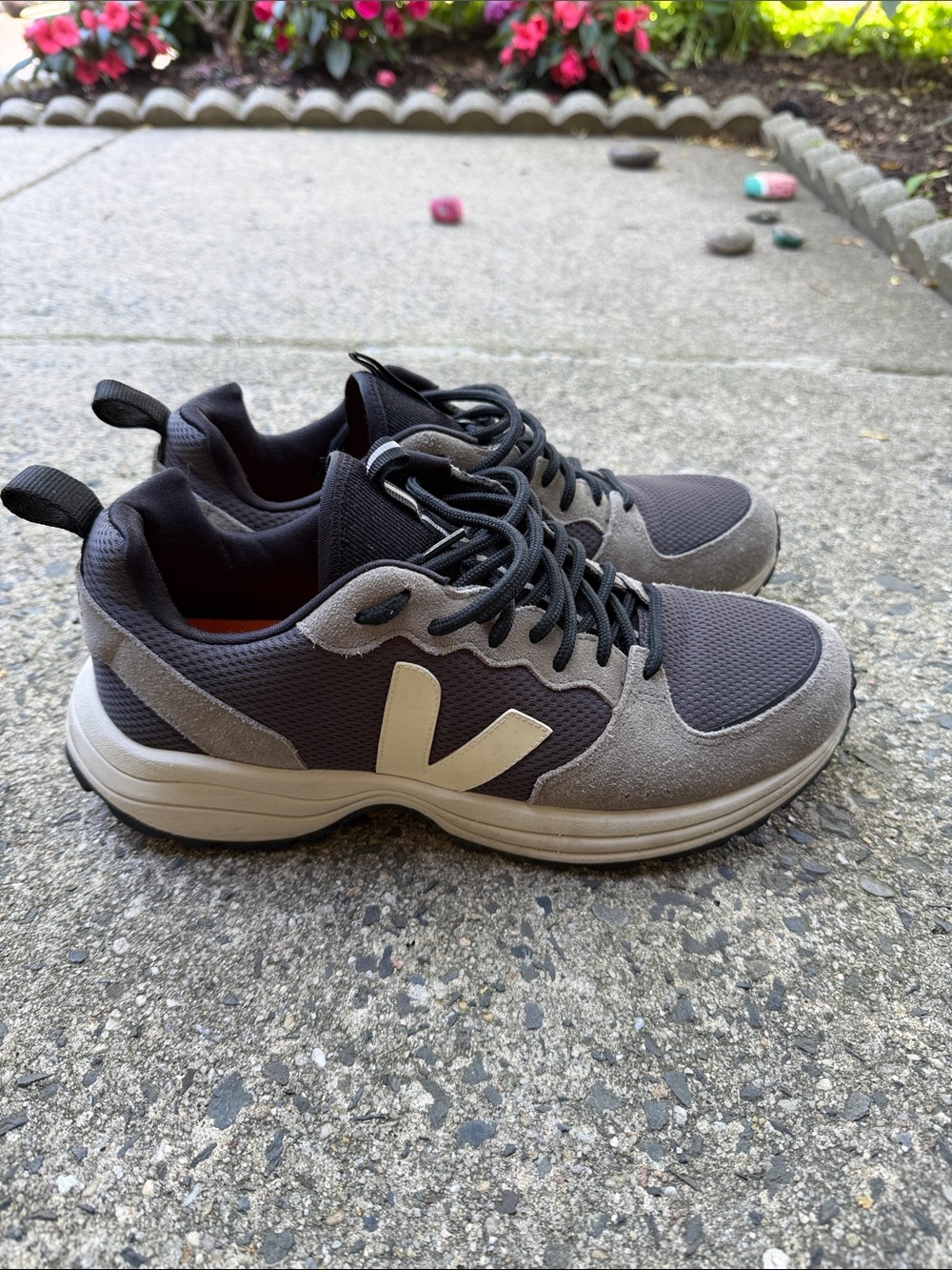 Veja Men's Gray and Black V-Runner Sneakers with Off-White V